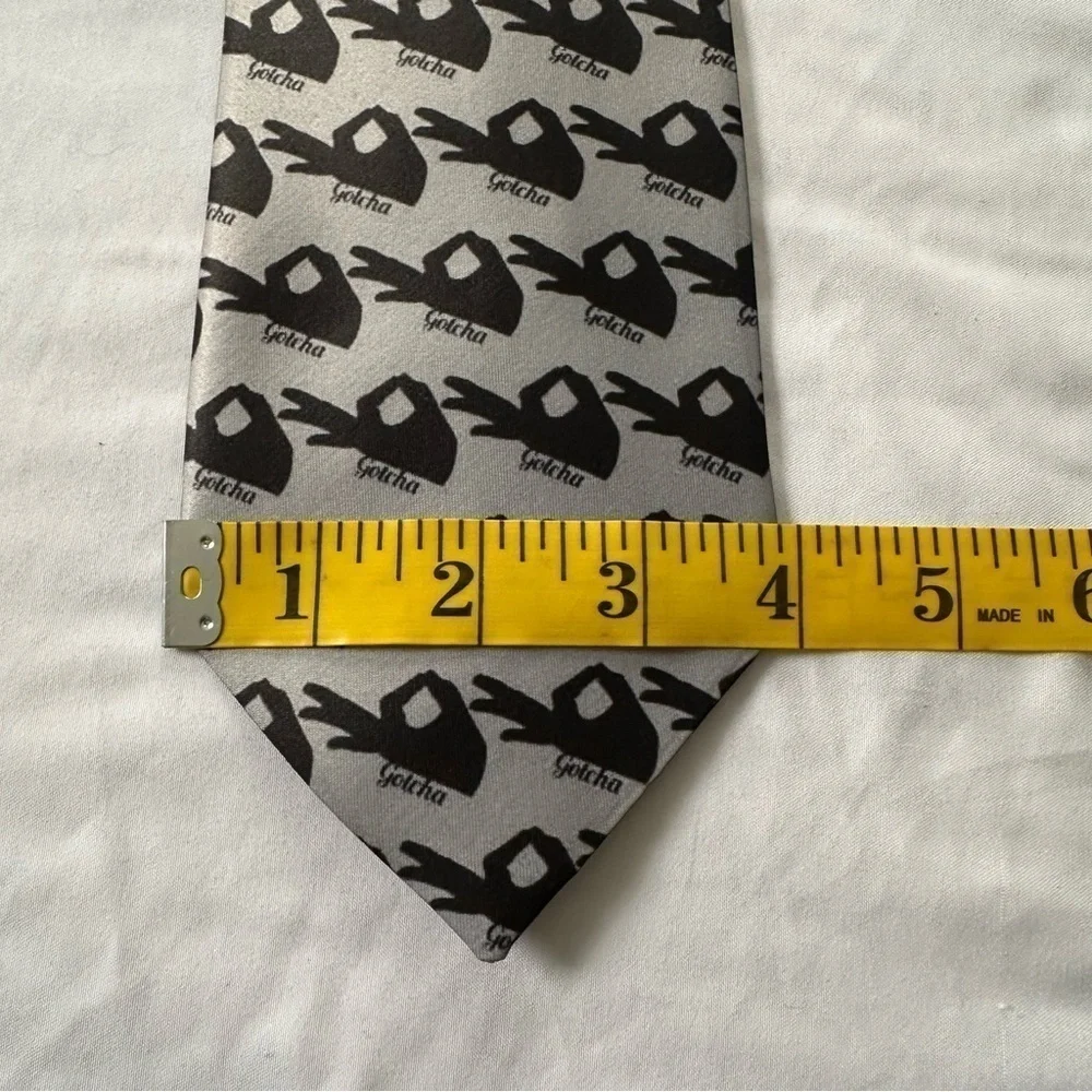Gotcha Novelty Print Black & Silver Wide 58” x 4” Necktie Easy Care Polyester